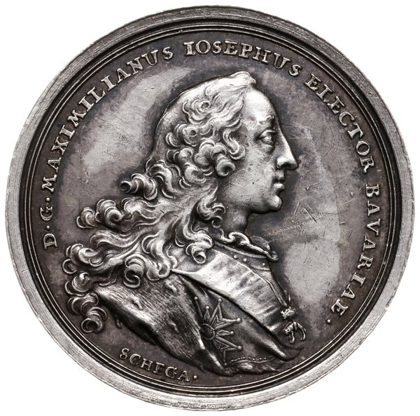 medal na pamiątkę ślubu Maksymiliana III Józefa Wittelsbacha z córką króla Augusta III Marią Anną, bez daty  (1747), autorstwa Franza Andreasa Schega