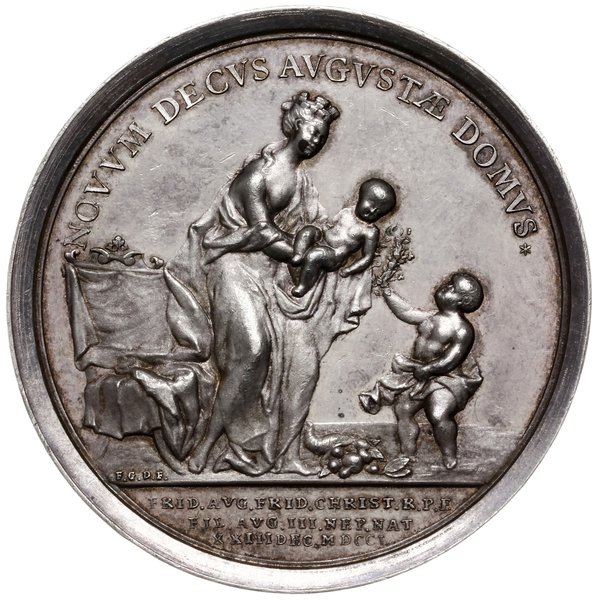 medal wybity z okazji urodzin syna Fryderyka Christiana, 1750, autorstwa Fryderyka Wilhelma Du But’a