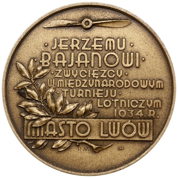 medal poświęcony Jerzemu Bajanowi, 1934, Warszawa, projektu Rudolfa Mękickiego