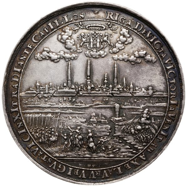 medal na pamiątkę 20. rocznicy zajęcia Rygi przez wojska Gustawa Adolfa, 1641, medal projektu  Sebastiana Dadlera