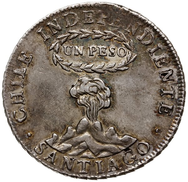 1 peso 1817 / F.J., Santiago; odmiana z literką 