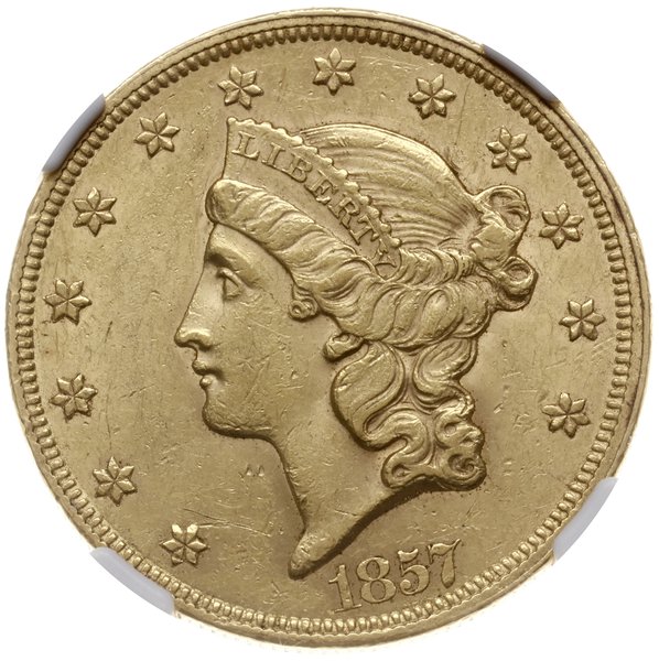 20 dolarów 1857, Filadelfia; typ Liberty Head, b