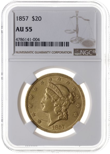 20 dolarów 1857, Filadelfia; typ Liberty Head, b