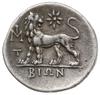 drachma, 260-250 pne; Aw: Głowa Apollina w wieńcu laurowym, zwrócona w lewo; Rw: Lew stojący w lew..