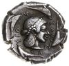 tetradrachma, 475-470 pne; Aw: Jeździec w kwadrydze, trzymający bat i lejce, powyżej Nike lecąca w..