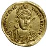 solidus, 355-361, mennica Antiochia; Aw: Popiersie cesarza na wprost z włócznią i tarczą, FL IVL  ..