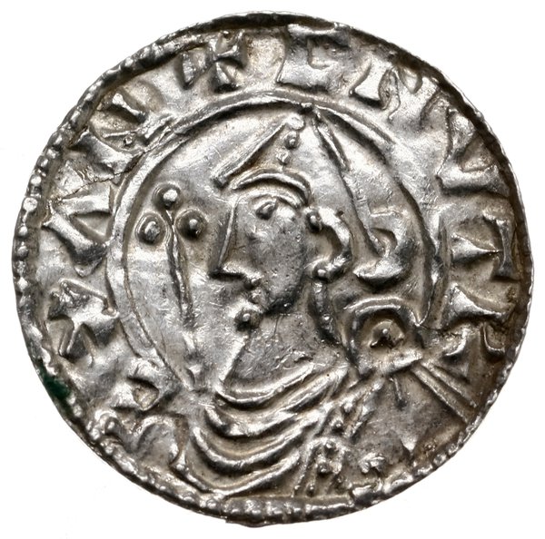 denar typu Pointed Helmet, 1024-1030, mennica York, mincerz Wulfnoth
