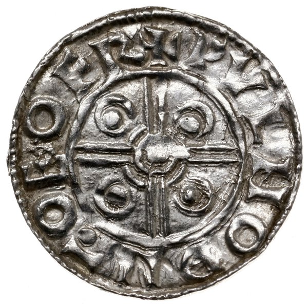 denar typu Pointed Helmet, 1024-1030, mennica York, mincerz Wulfnoth