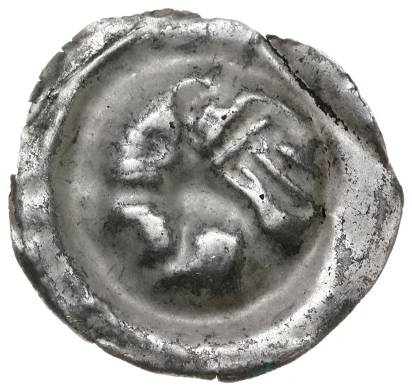 brakteat, XIII w.; Ptak kroczący w prawo, z unie
