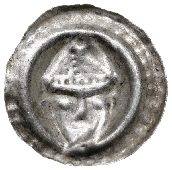 brakteat, XIII w.; Głowa na wprost, w infule, na