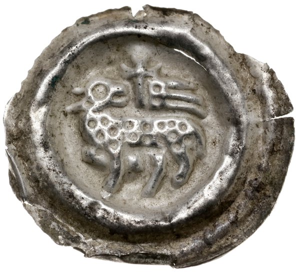 brakteat szeroki, 2. poł. XIII w.; Baranek w lew