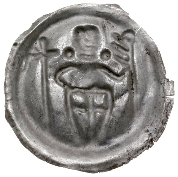 brakteat, ok. 1247–1258; Długowłosa postać rycer