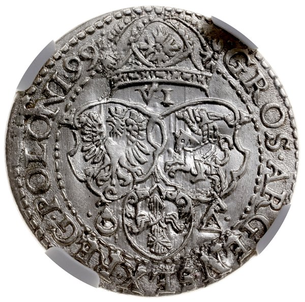 szóstak 1599, Malbork; skrócona data na końcu na
