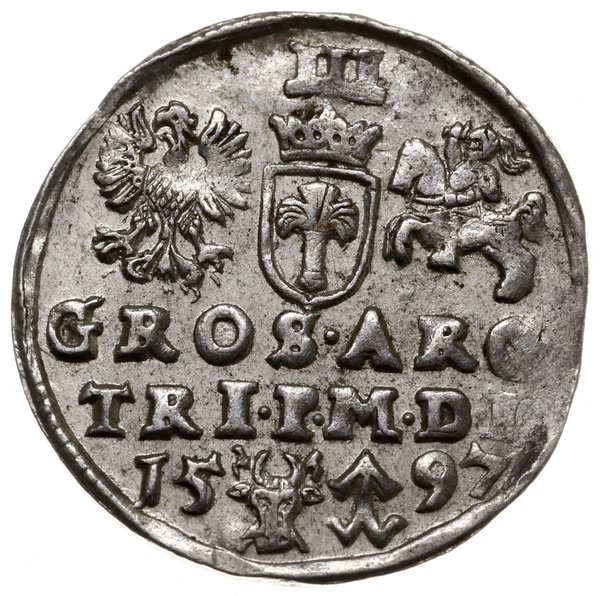 trojak 1597 Wilno; popiersie króla z kołnierzem,