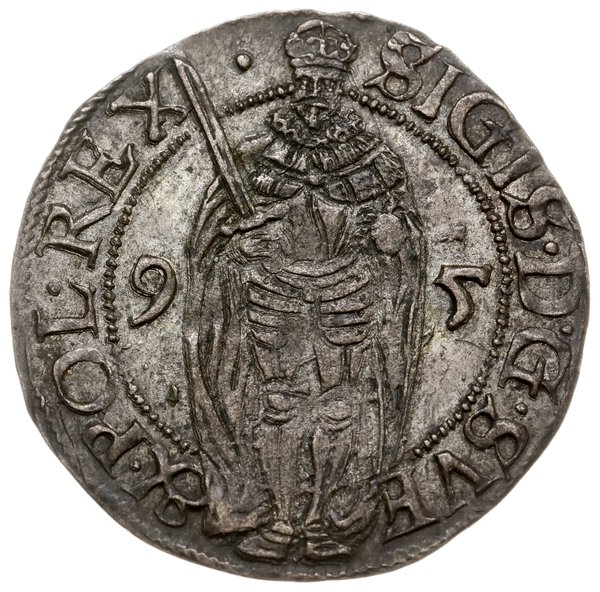 1 öre 1595, Sztokholm; Aw: Stojąca postać z miec