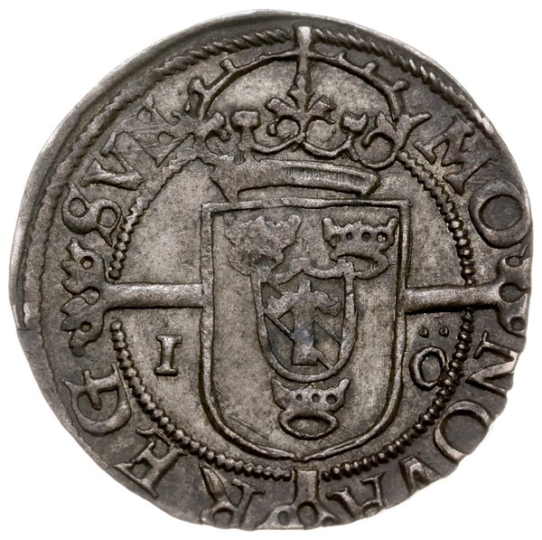 1 öre 1595, Sztokholm; Aw: Stojąca postać z miec