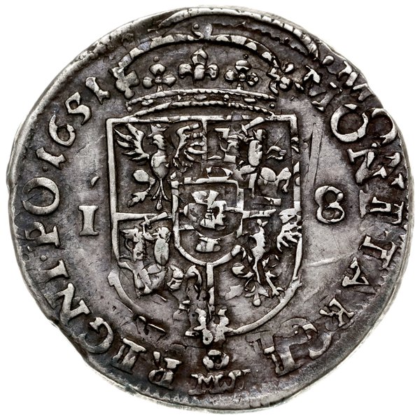 ort 1651, Wschowa; popiersie króla w wieńcu laur