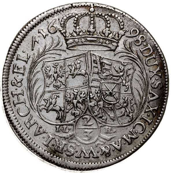 2/3 talara (gulden), 1698, Drezno; IL-H (inicjał