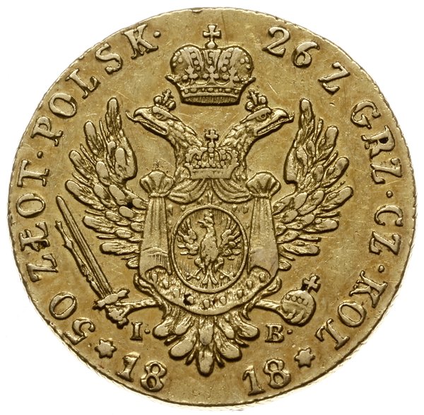 50 złotych 1818, Warszawa; Aw: Głowa cara w praw