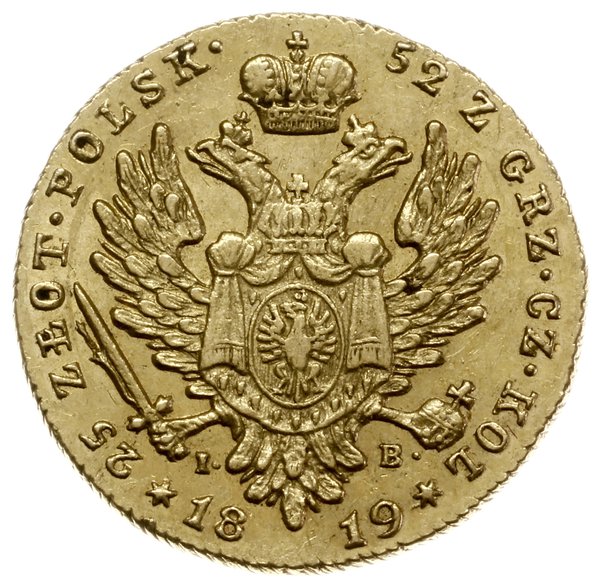 25 złotych 1819, Warszawa; Aw: Głowa cara w praw