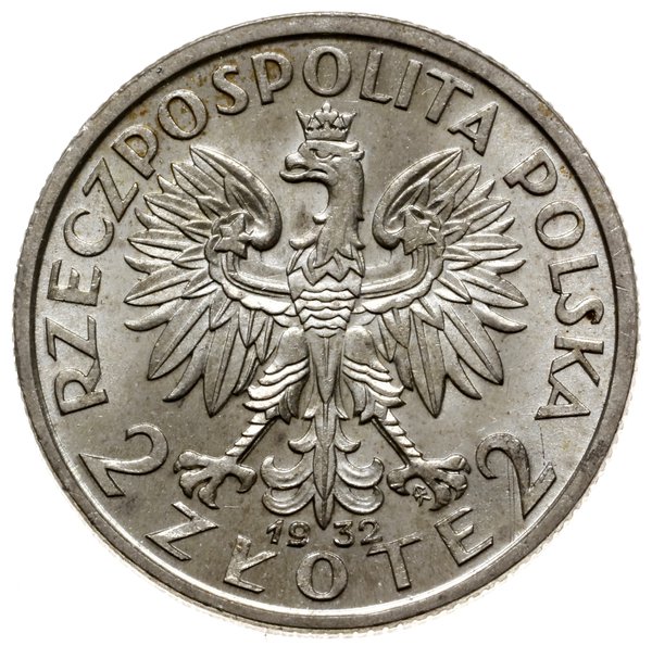 2 złote 1932, Warszawa; głowa kobiety w czepcu; 