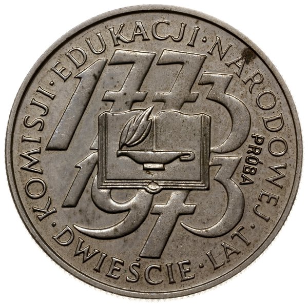 10 złotych 1973, Warszawa, 200-lat Komisji Edukacji Narodowej, wypukły napis PRÓBA na rewersie