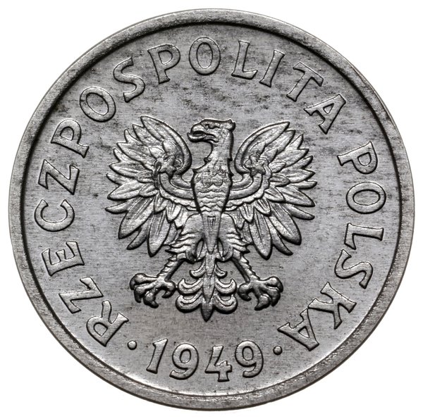 20 groszy 1949, Warszawa; nominał 20, wklęsły na