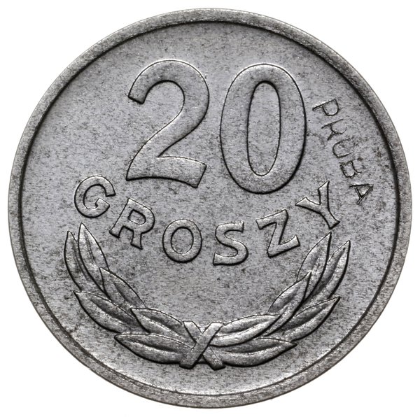 20 groszy 1949, Warszawa; nominał 20, wklęsły na