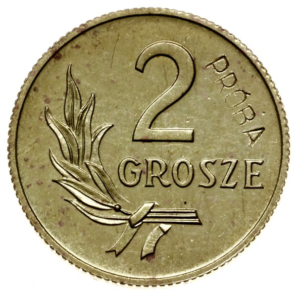 2 grosze 1949, Warszawa; nominał 2, wklęsły napi
