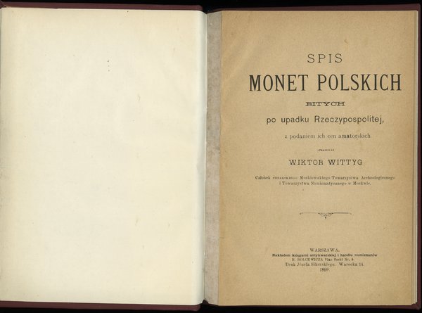 Wittyg Wiktor – Spis monet polskich bitych po up