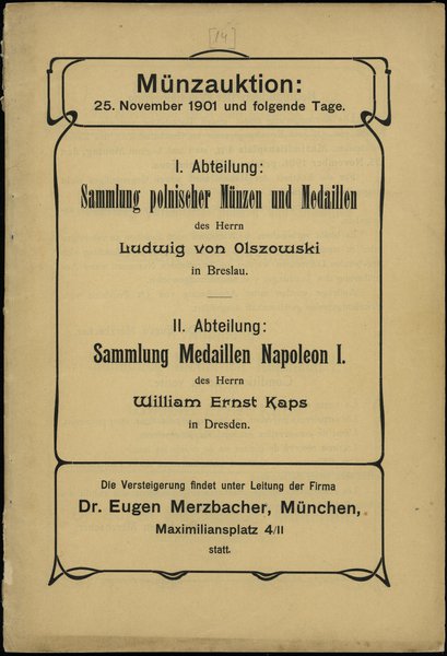 Dr. Eugen Merzbacher, Münzauktion: 25.11.1901 un