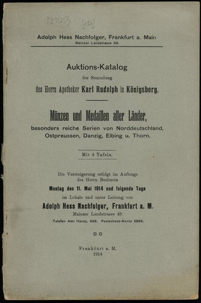 Adolph Hess Nachf., Auktions-Katalog der Sammlun