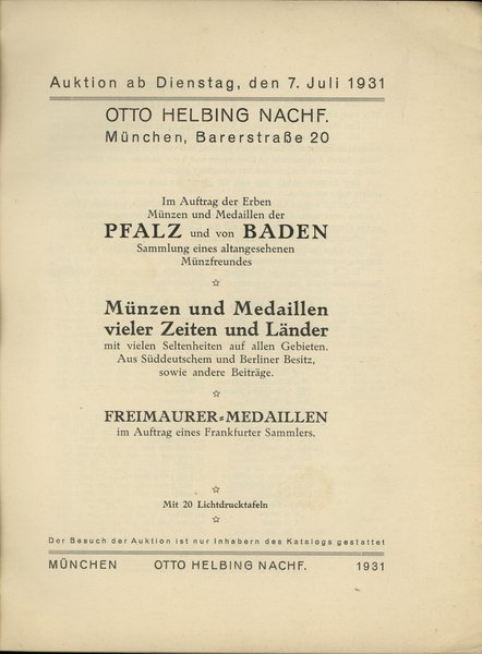 Otto Helbing Nachf., Auktions-Katalog 64 – Im Au