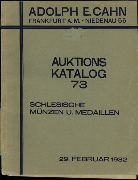Adolph E. Cahn, Auktions-Katalog 73 – Schlesisch