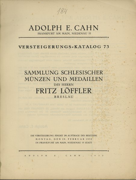 Adolph E. Cahn, Auktions-Katalog 73 – Schlesisch