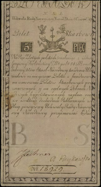 5 złotych polskich 8.06.1794; seria N.A.1, numer