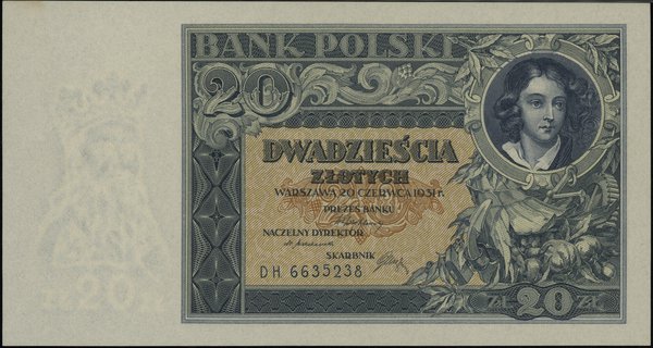 20 złotych 20.06.1931; seria DH, numeracja 66352