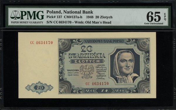 20 złotych 1.07.1948; seria CC, numeracja 463417