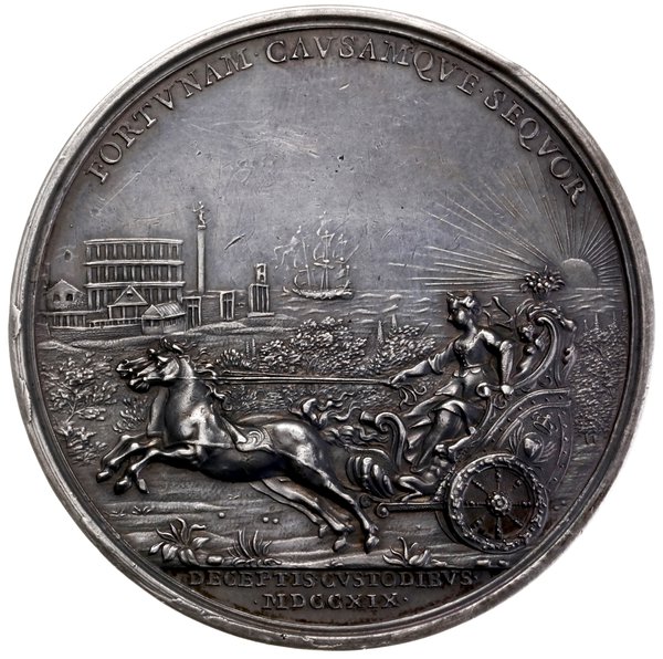 medal wybity na pamiątkę ucieczki księżniczki Klementyny z zamku Ambras nad Innem (Innsbruck) do Rzymu,  1719, Rzym, autorstwa Otto Hameraniego