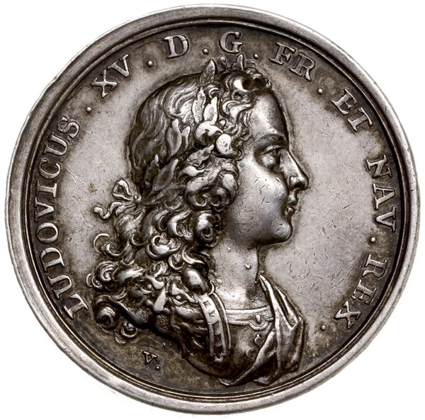 medal wybity na pamiątkę zaślubin Ludwika XV z Marią Leszczyńską, 1725, autorstwa Georga Wilhelma  Vestnera