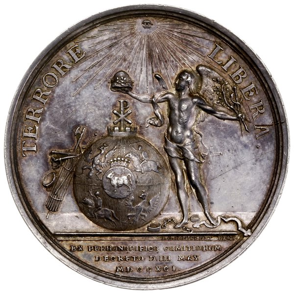 medal na pamiątkę uchwalenia Konstytucji 3 Maja, 1791, Amsterdam, medal autorstwa Johanna Georga Holtzheya