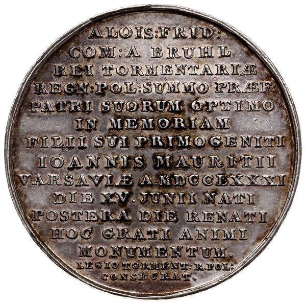 medal wybity na pamiątkę narodzin Jana Maurycego Brühla, 1781, Warszawa, autorstwa Jana Filipa Holzhaeussera