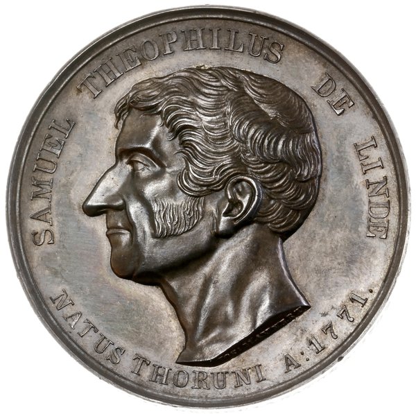 medal wybity w uznaniu zasług Samuela Teofila Linde, 1842, Warszawa, medal projektu Józefa Majnerta
