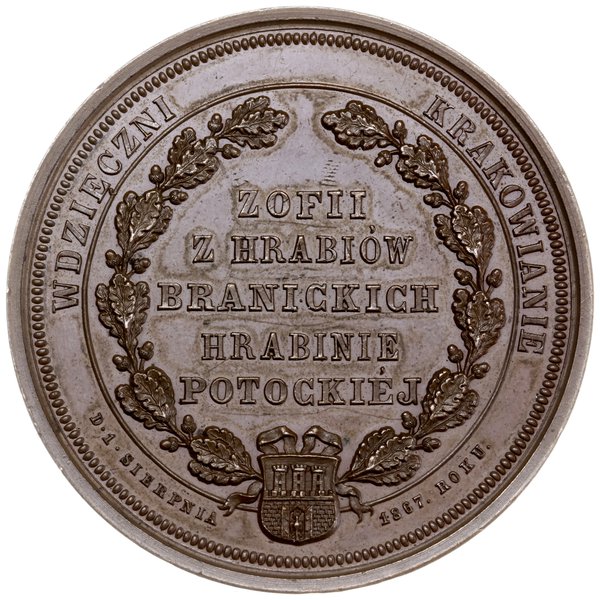 medal wybity w podzięce Zofii Potockiej, 1867, Wiedeń, projektu Karola Radnitzky’ego