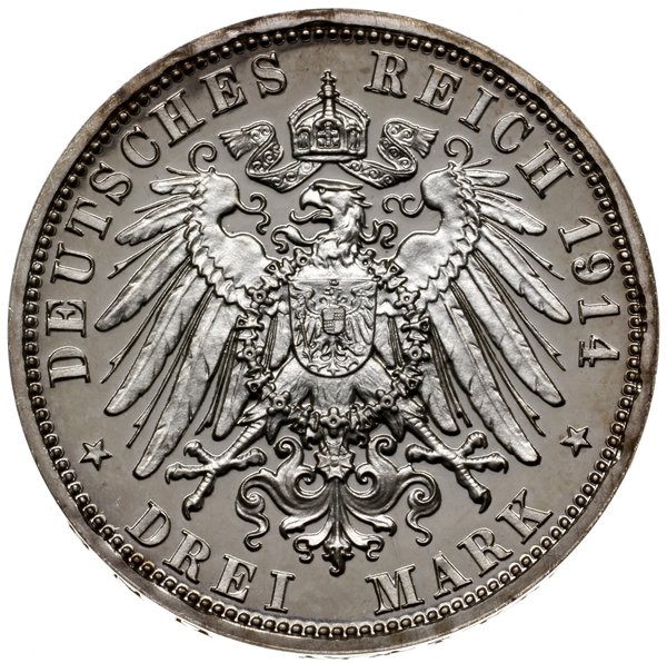 3 marki, 1914 A, mennica Berlin; wybite z okazji
