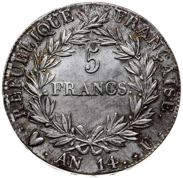 5 franków, AN14 (1805) U, mennica Turyn; Gadoury