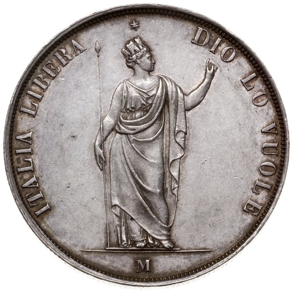 5 lirów (scudo), 1848 M, mennica Mediolan