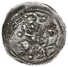 denar, 1236-1248; Aw: Postać na koniu, w prawo, trzymająca proporzec, wokół trzy kulki; Rw: Rycerz..