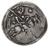 denar jednostronny, 1236-1248; Postać na koniu, w prawo, trzymająca proporzec, wokół trzy gwiazdy;..