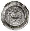 brakteat, ok. 1247–1258; Długowłosa postać rycerza, trzymająca prawą ręką tarczę, na której krzyż,..